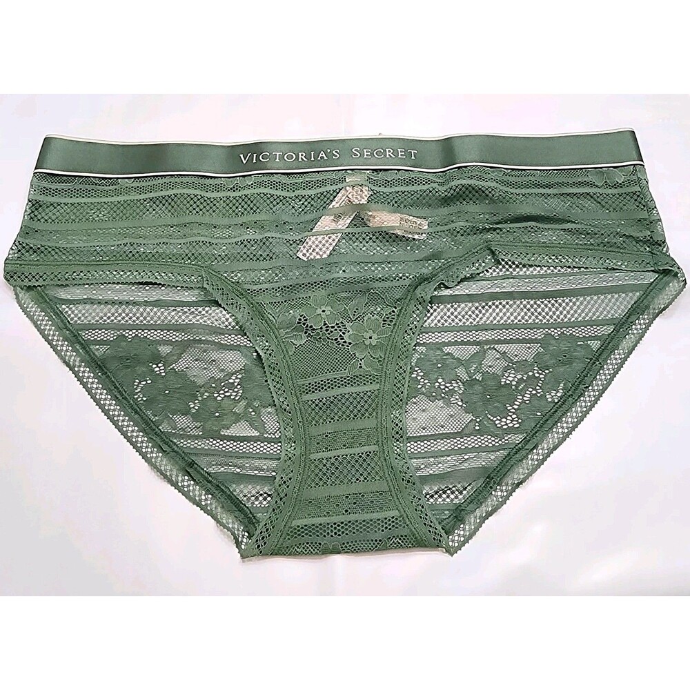Victoria's Secret Women's Hipster Panties XL Green Lace Mesh Floral Stretch